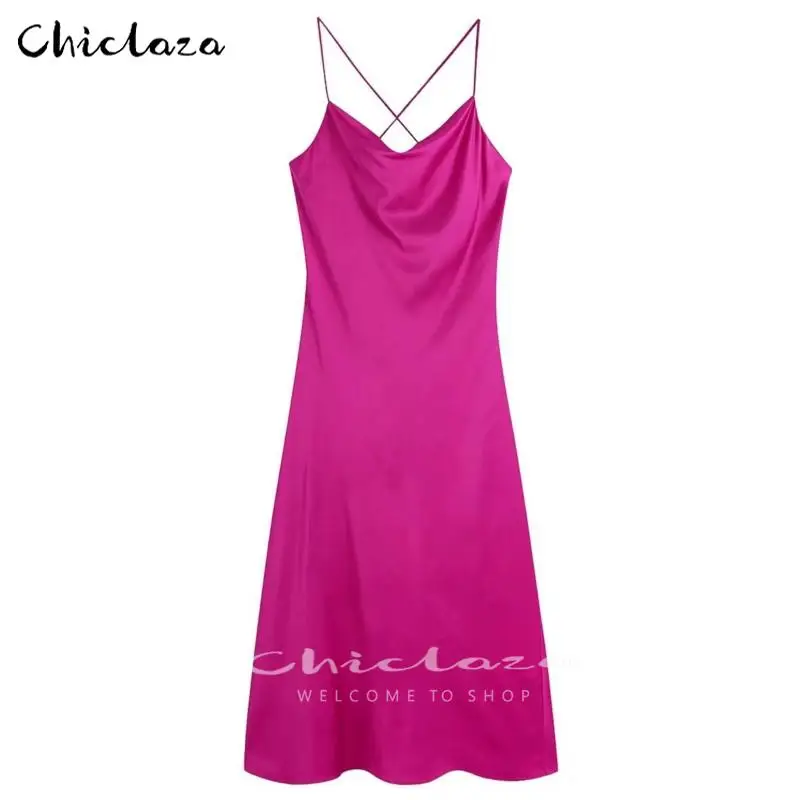 

CHICLAZA Women 2022 Summer Fashion Solid Sexy Sleeveless Backless Party Midi Dresses Ladies Female
