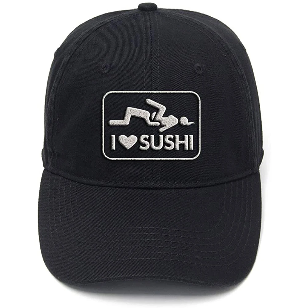 

Lyprerazy I Love Sushi Funny Humor Washed Cotton Adjustable Men Women Unisex Hip Hop Cool Flock Printing Baseball Cap