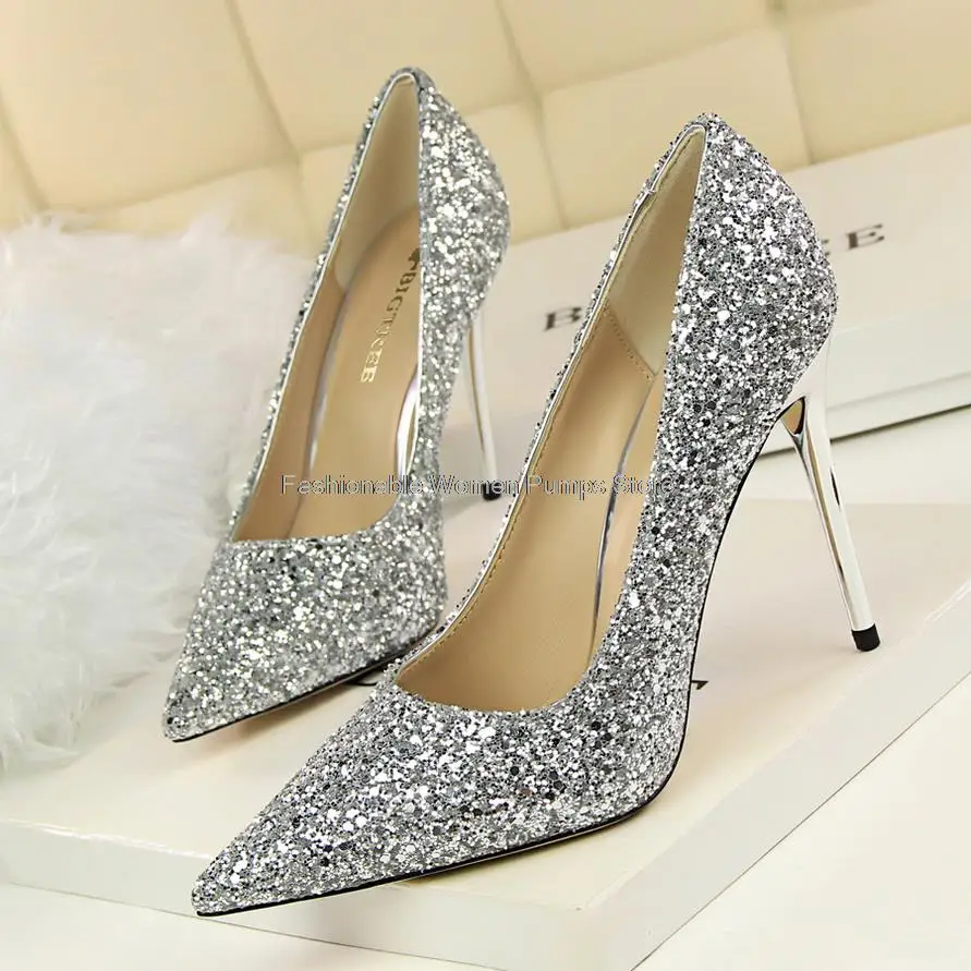 

Bigtree Women's Pumps Sequined Women Party Shoes Thin High Heels Bride Wedding Shoes High-heeled Stilettos Ladies Shoe Sexy 2022