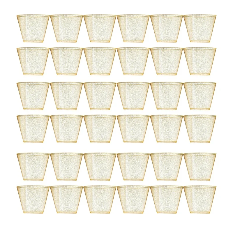 

36 Golden Plastic Cup Disposable Water Cup Golden Powder 90OZ Juice Cup Dessert Cup Mousse Cup