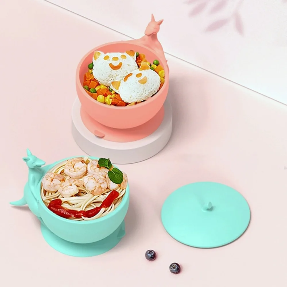 

Мультяшная миска, ложка, столовая посуда для кормления ребенка, обеденная Тарелка на присоске, милая детская чаша-кенгуру для обучения еде