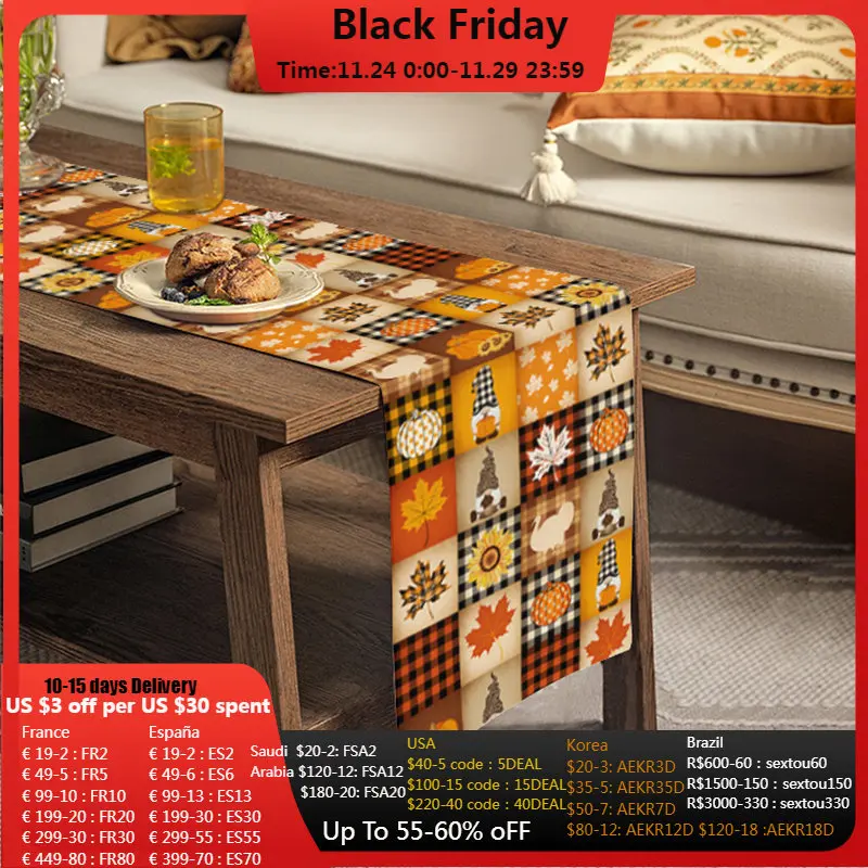 

Столовая дорожка в виде кленового листа с тыквой для Дня благодарения