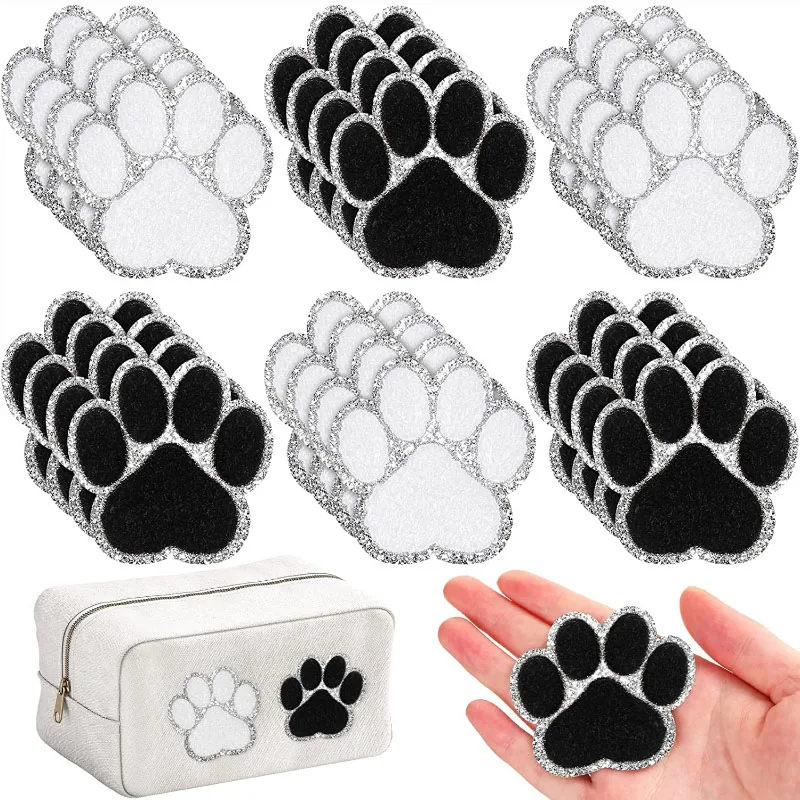 

2Pcs Self Adhesion Paw Print Sticker Iron on Dog Paw Patches Footprint Appliques Sew on Chenille Patch for Clothes DIY Decor