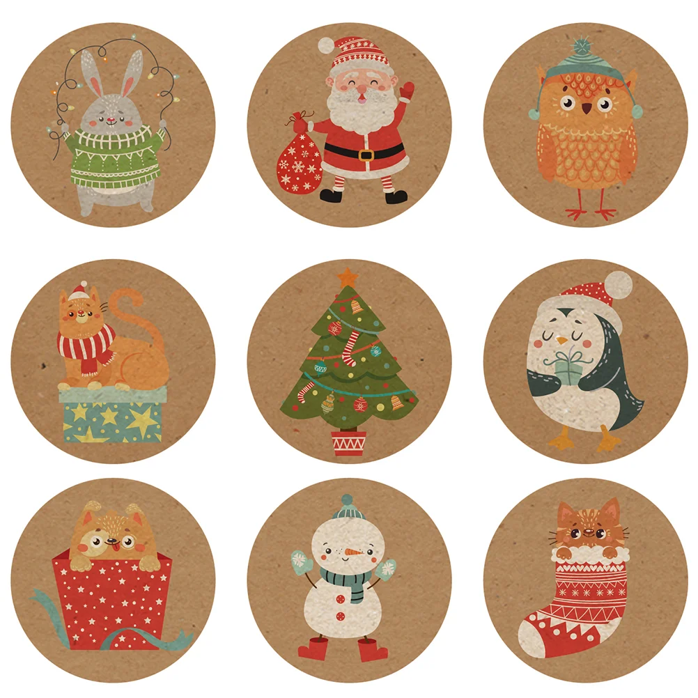

Christmas Sticker Stickers Gift Envelope Tag Roundseal Sealing Paster Labels Cartoon Wrappingparty Favor Label Candy Box Vintage