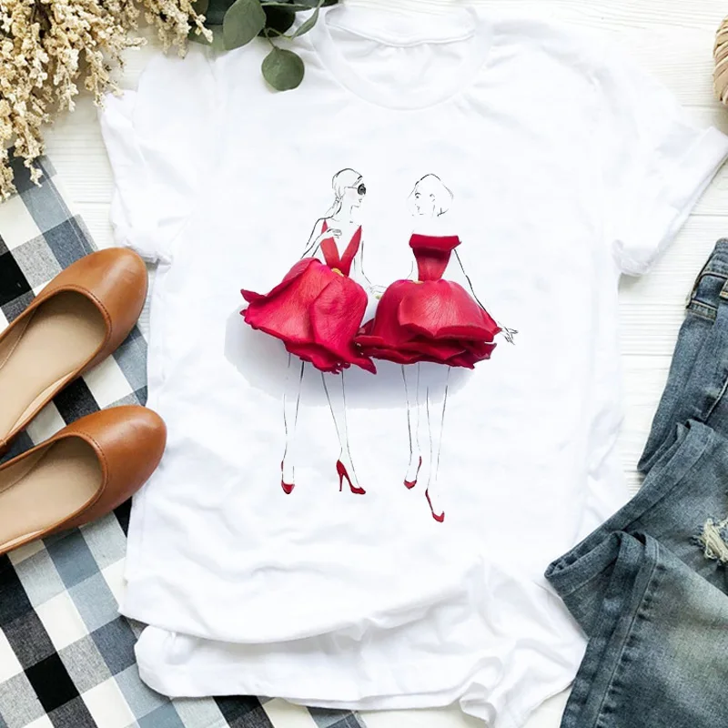 

Floral Pattern Printed Tshirt Women Summer Short Sleeved Casual T-shirt Unisex Tops Tees Cartoon Flowers Harajuku T Shirt Female