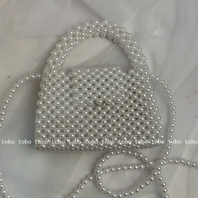 Модные Плетеные вручную женские вечерние сумки из искусственного жемчуга с