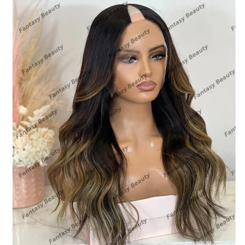 Парик женский с эффектом балаяж свободные натуральные светлые волосы V-образным