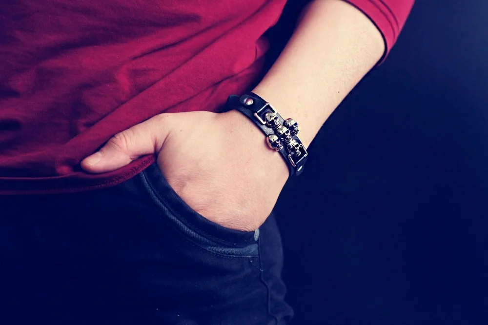 Стильный кожаный ремень с черепом в стиле панк готический рок изящные браслеты