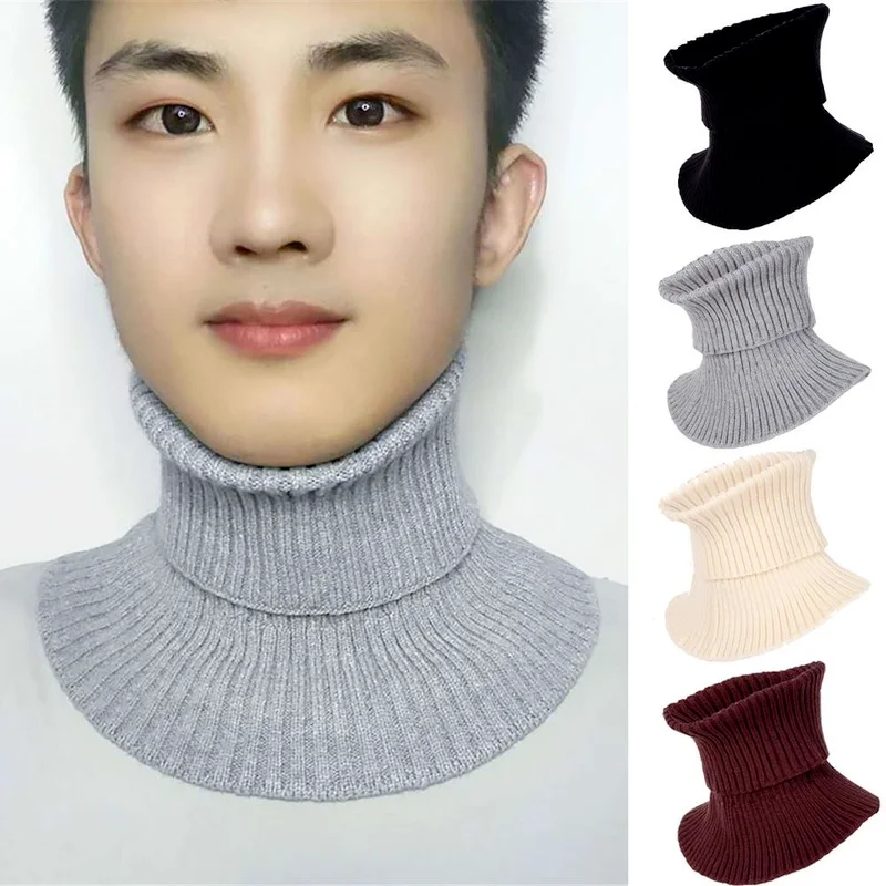 

New Men Fake Collar Scarf Ribbed Knitted Elastic False Collar Scarf Warm Winter Cycling Windproof Ruffles Detachable Wrap Scarf