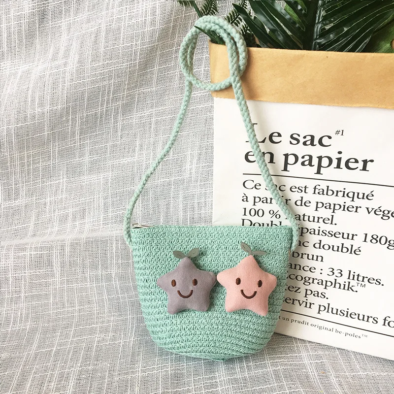 Lovely Girls Small Coin Purse Summer Handbags Children's Mini Shoulder Bags Princess Wallet Baby Kids Straw Woven Crossbody Bag