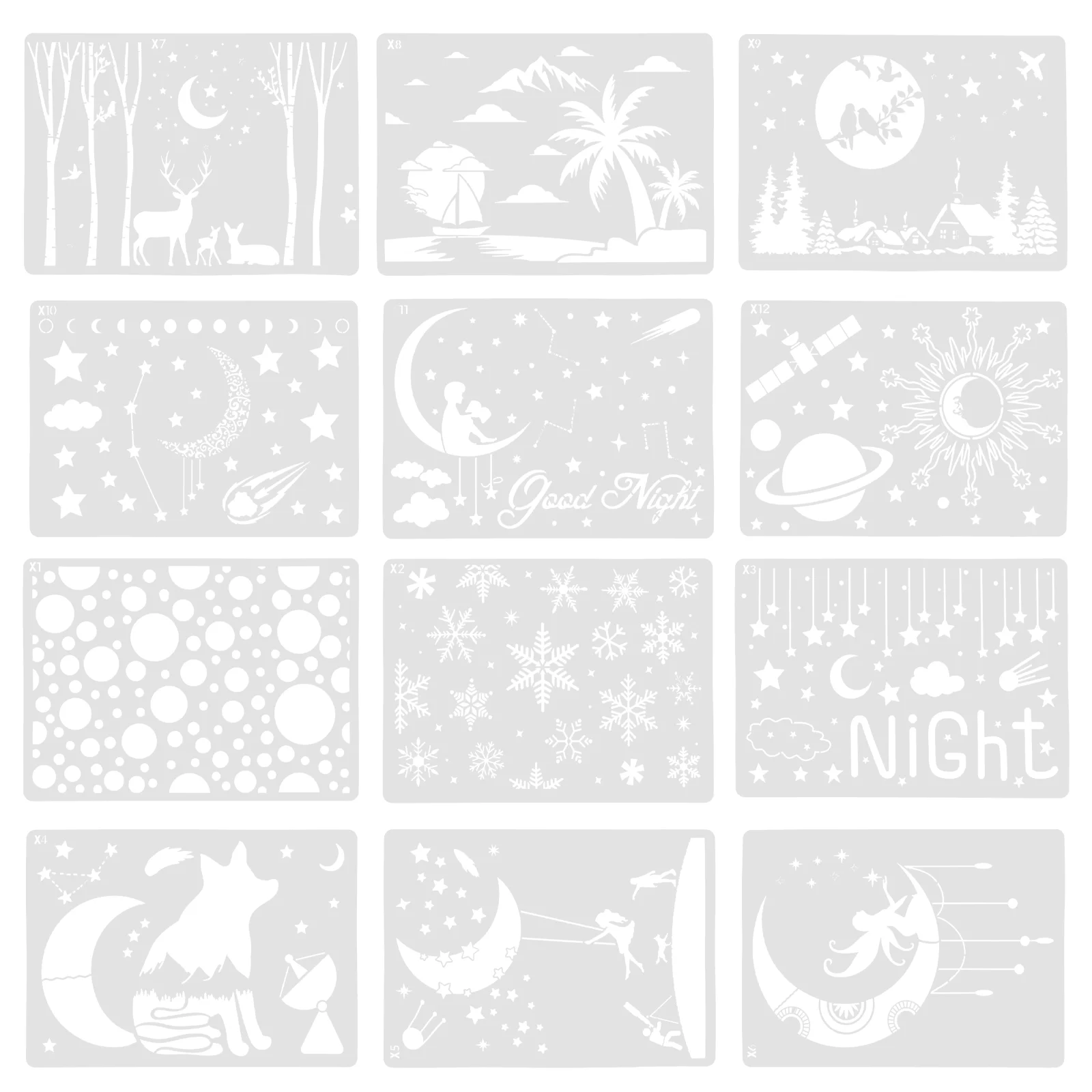 

12pcs Natural Landscape Spraying Painting Template Reusable Drawing Stencils