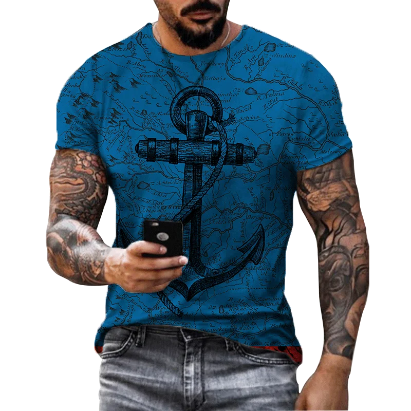 Купи Fashion Navigation Compass Men's 3D Print O-Neck Short Sleeves Male Clothes Street Loose Casual Top T Shirts за 97 рублей в магазине AliExpress