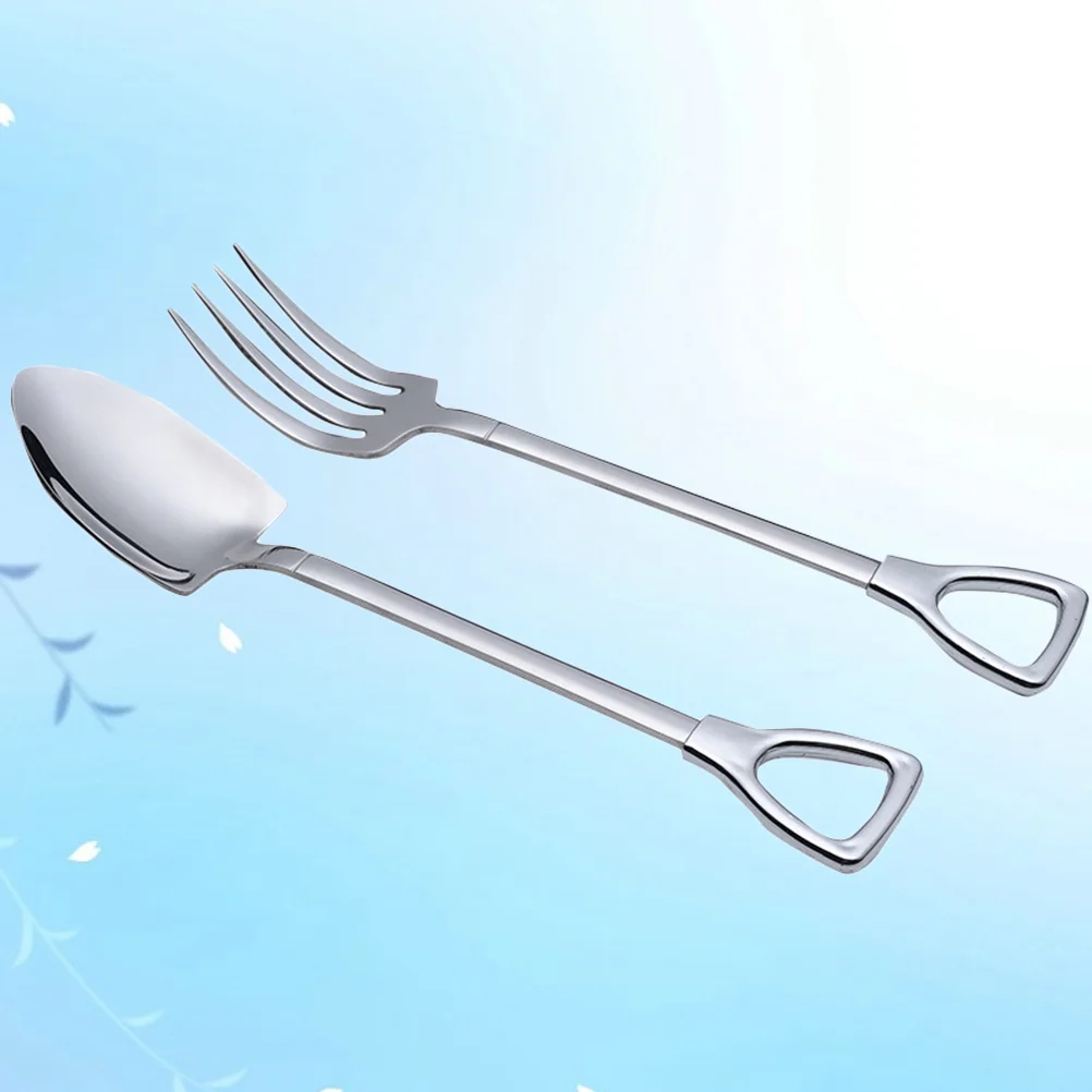 

2PCS Portable Nontoxic Practical Stainless Steel Fork Spoon West Tableware Suit Flatware Set for Cake Dissert Steak