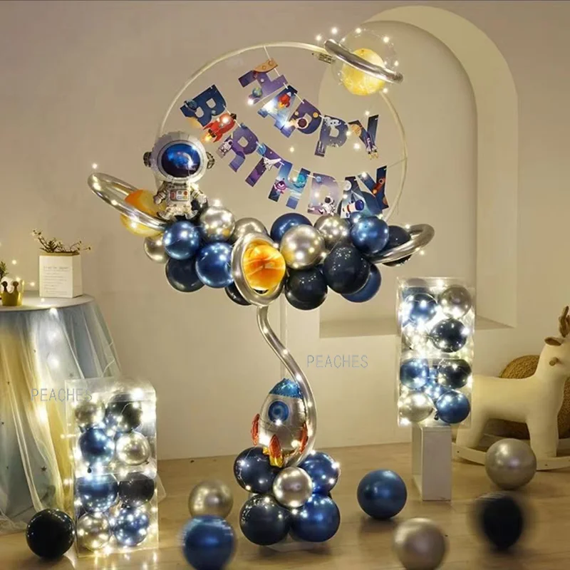 

Outer Space Round Balloon Post Holder Kit Rocket Astronaut Foil Balloon Baby Shower Shower Birthday Party Decoration
