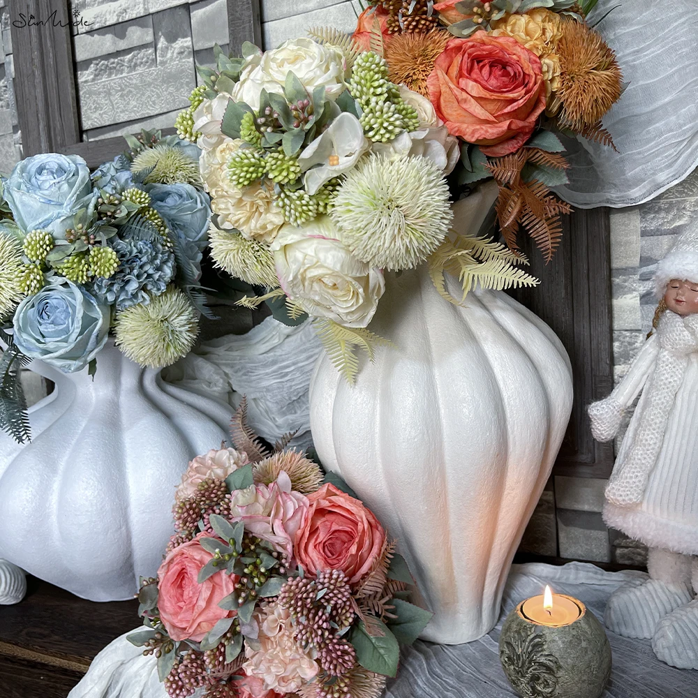 

SunMade New Vintage Rose Bouquet Silk Artificial Flowers Wedding Decorations Autumn Decoration Bridal Bouquets Home Accessories