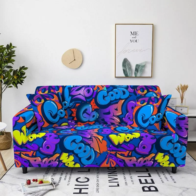 

New Graffiti 3D Print Sofa Cover 1/2/3/4 Seater Elastic Sofa Slipcover Dust-proof Sofa Cushion Protector Armchair Sectional Sofa