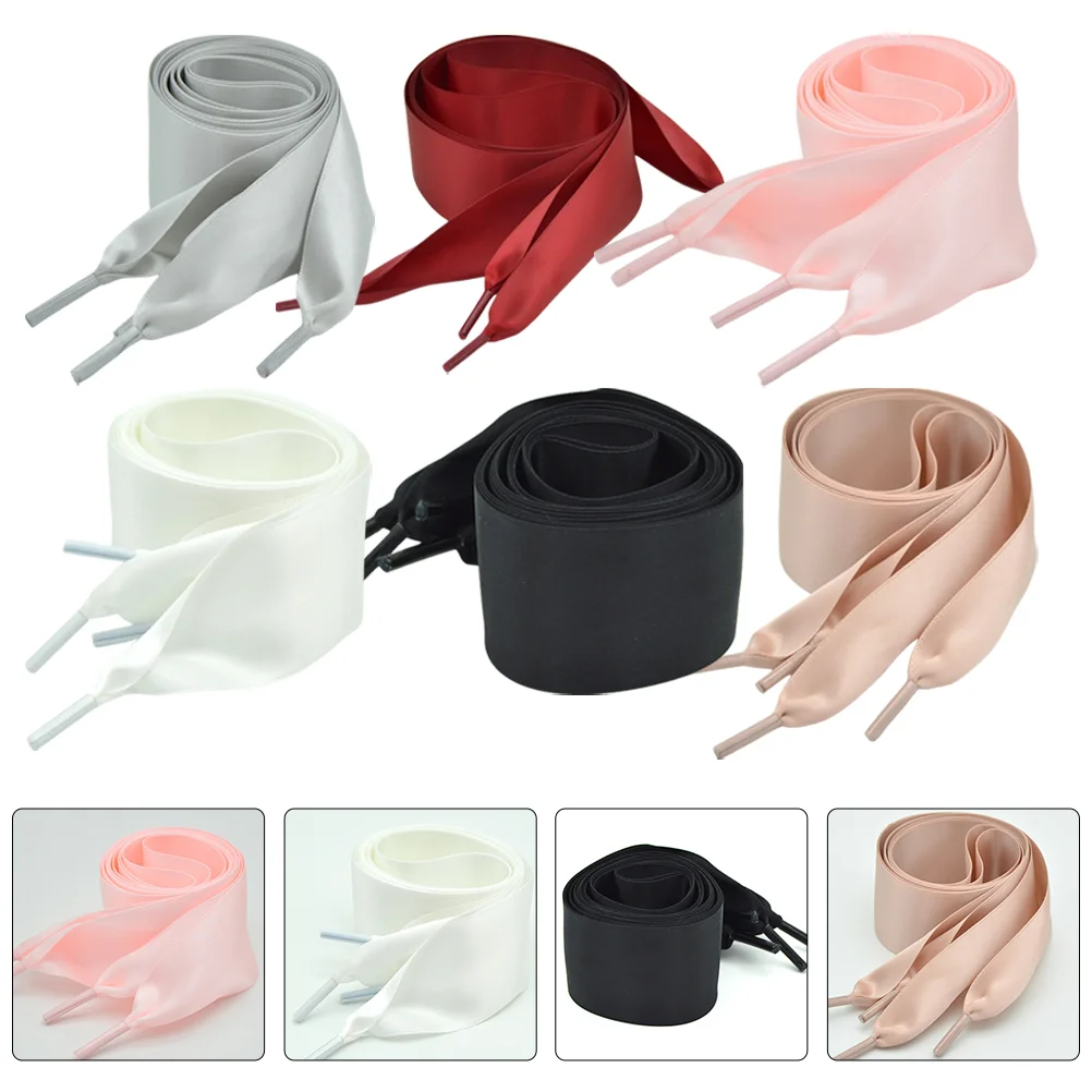 6 Pairs Ribbon Laces Girls Skates Ribbon Shoe Laces Women Wide Shoelaces Wide Satin Shoelaces White Boots Women