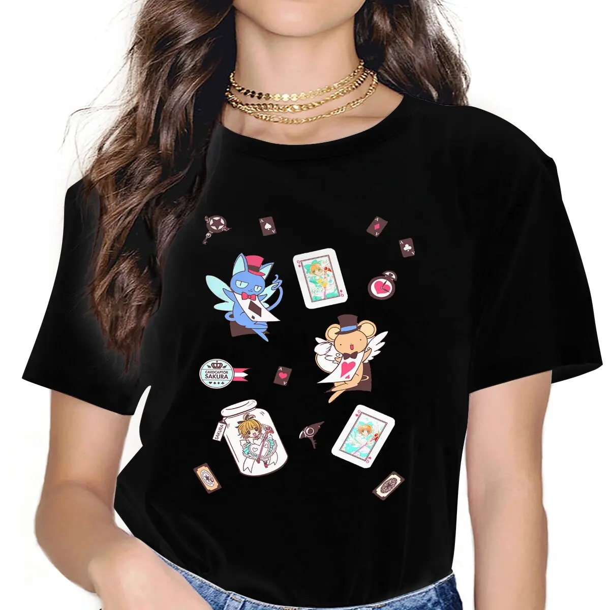 

Anime Card Captor Sakura Keroberos Tshirt Graphic Women Tops Vintage Alternative Fibre Harajuku Polyester T Shirt