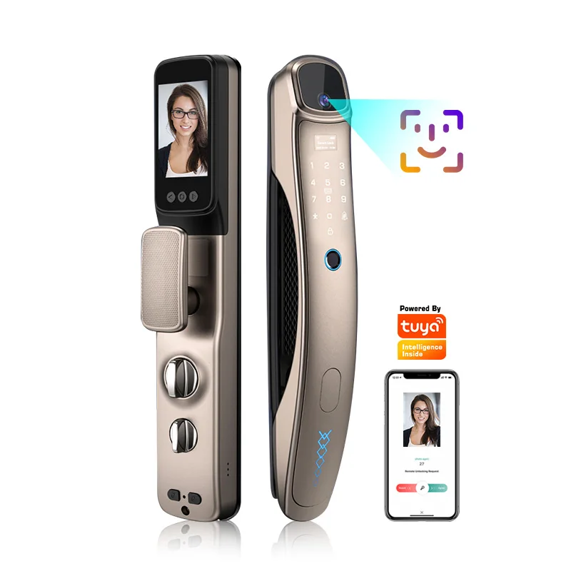 

High Intelligent Wifi Tuya Smart Doorbell APP Face Recognition View Camera Fingerprint door Lock for home