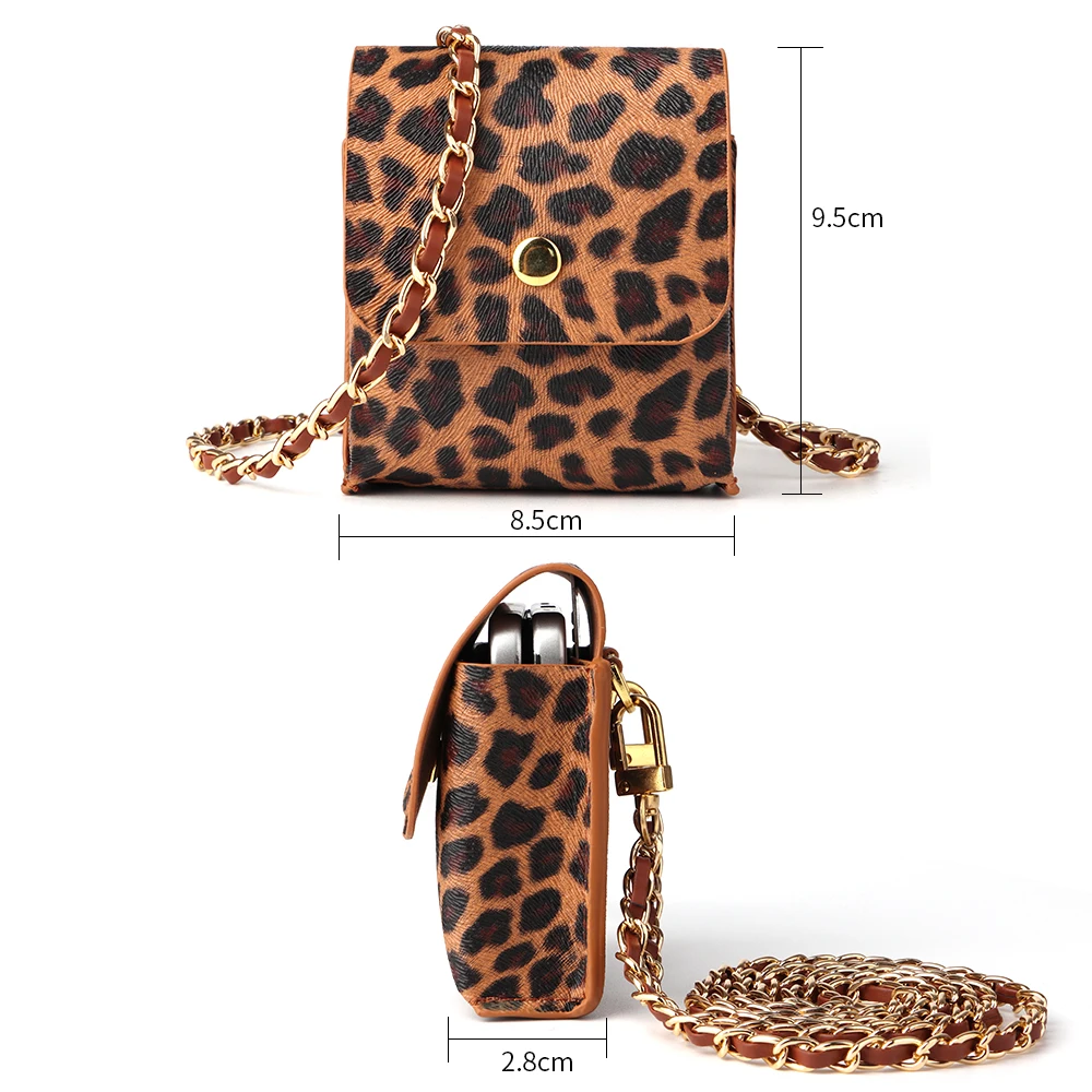 Crossbody Multifunctional Storage Ladies Leather Leopard Print for Samsung Z Flip3 Flip4 Pocket50 Universal Folding Phone Bag
