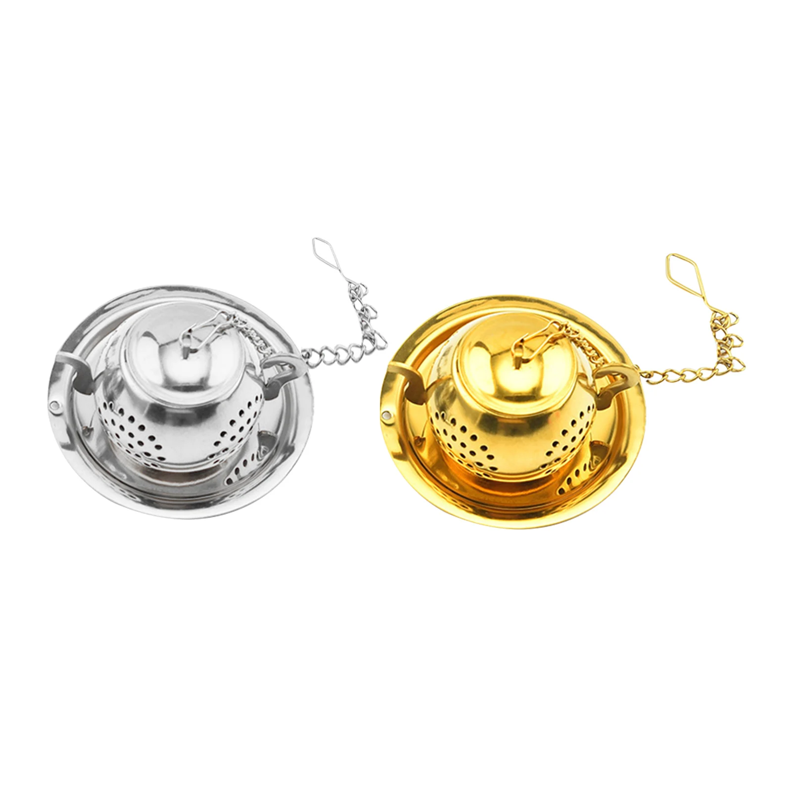 

2pcs Tea Infuser With Drip Tray Teapot Strainer Herbal Accessories Filter Easy Clean Spices Flower Stainless Steel Loose Leaf