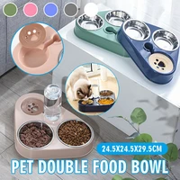 cat dog double bowl drinking fountain automatic water storage food container anti tipping non wetting mouth pet feeder dispenser