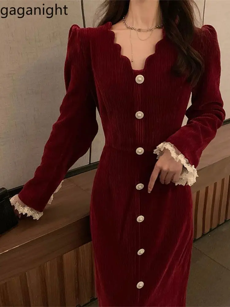 Gaganight женское красное платье с длинными рукавами и v-образным вырезом 2024
