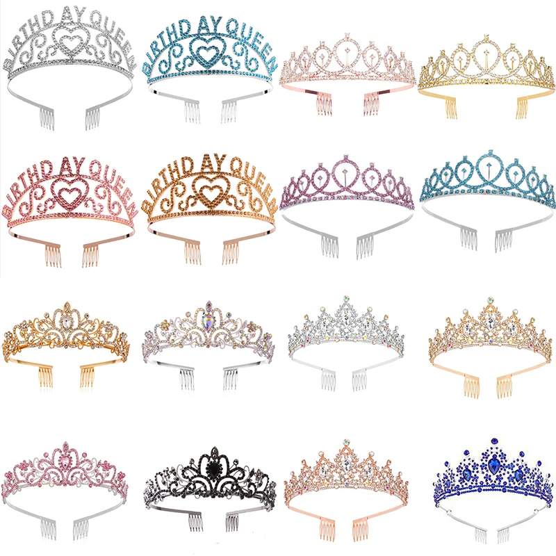 Tiara Crowns With Combs Colorful Crystal Diadems Queen Princess Wedding Hair Accessories Birthday
