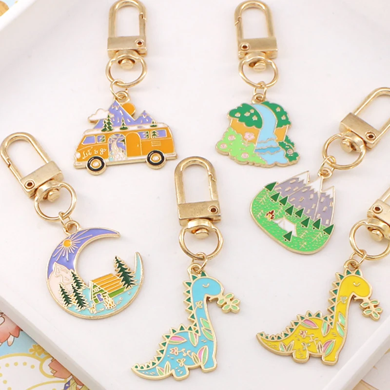 

Cartoon Dinosaur KeyChain Camping Outdoors Handmade DIY KeyRing Women Man Accessories Jewelry Bag Pendant Family Gift
