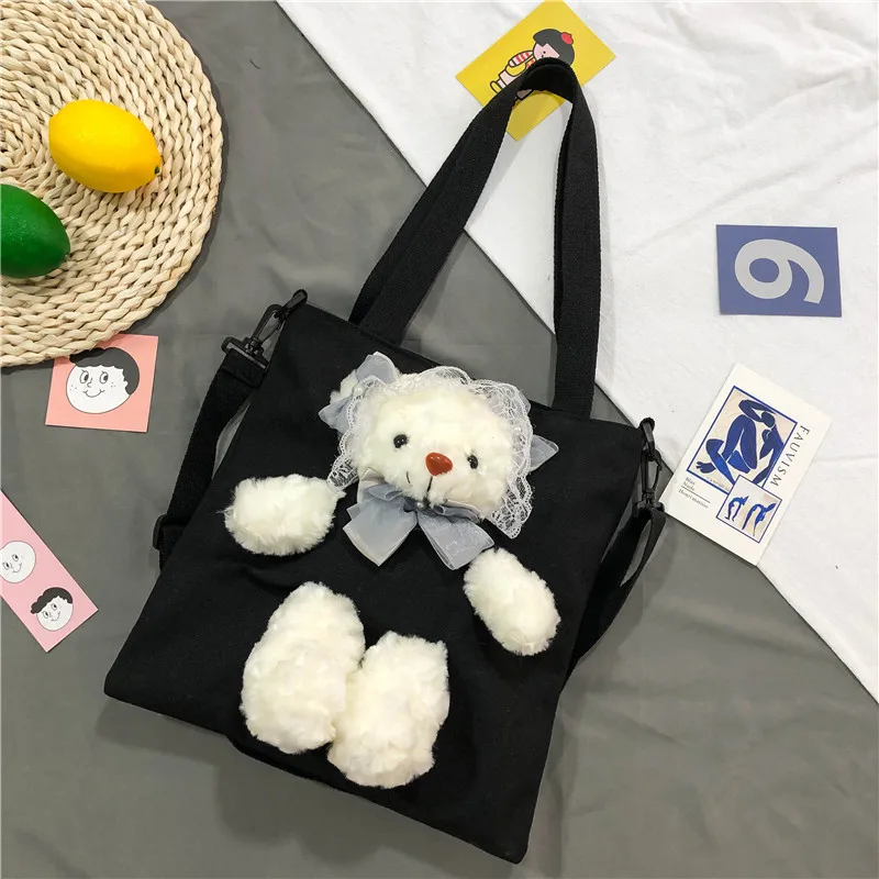 

Plush Lace Bear Doll Schoolbag Stuffed Animals Backpack with Removable Stuffed Bear Plush Toy Animals Backpack for Girls