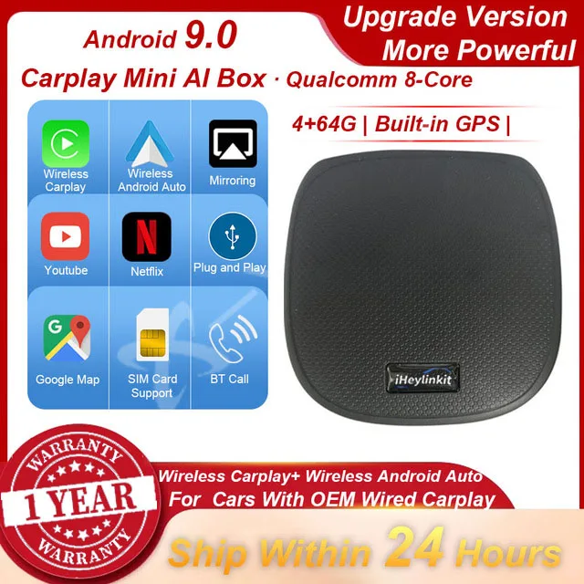 

iHeylinkit Carplay Ai Box Wireless Carplay Android Box Car Multimedia Player 4+64G for Apple Carplay Audio Volkswagen Kia Toyota