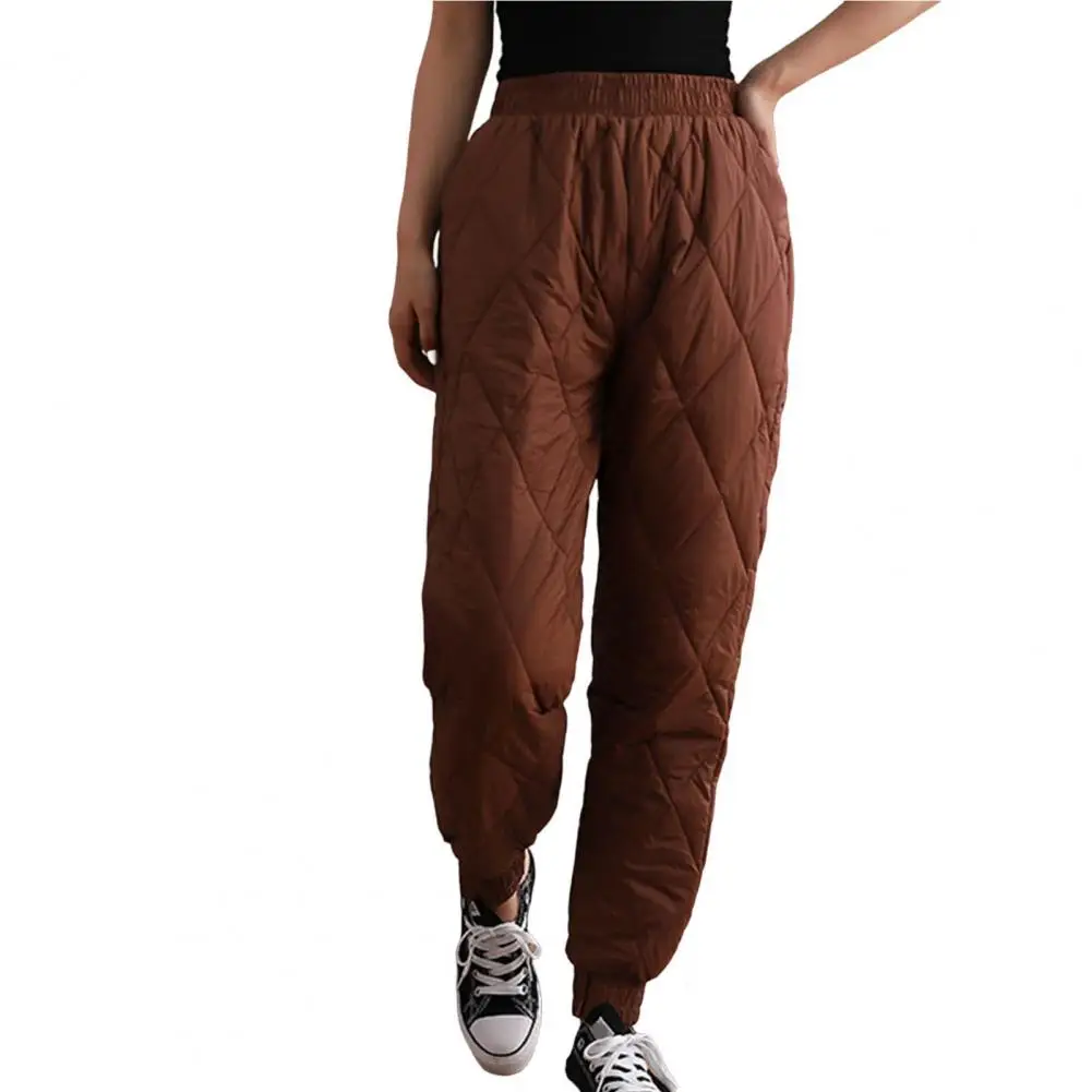

Women Winter Pants Padded Elastic Waist Rhombus Texture Solid Color Thicken Warm Trousers Ankle-banded Casual Lady Sweatpants