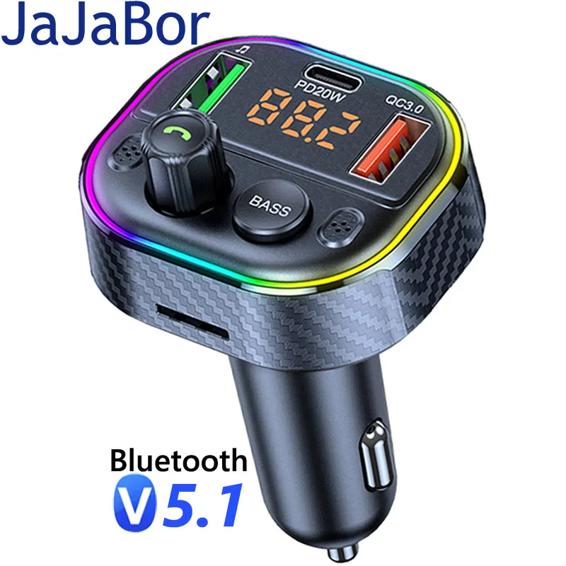 

JaJaBor FM Transmitter TF Card U Disk Car MP3 Player PD 20W USB QC3.0 Fast Charging Handsfree Bluetooth 5.0 Car Kit FM Modulator