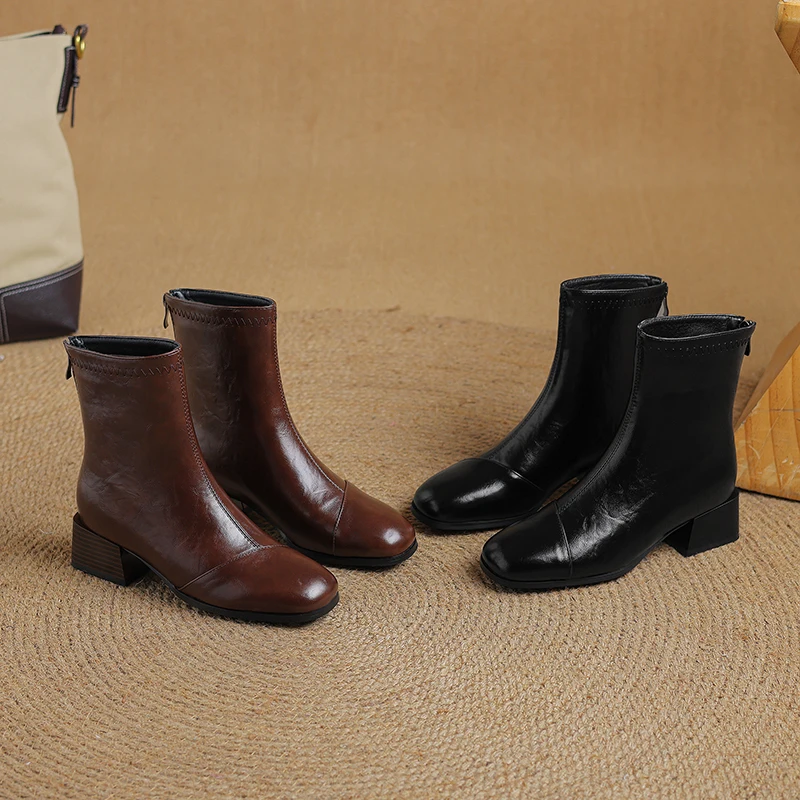 Модные ботинки из плиссированной ткани в стиле ретро пэчворк на толстом каблуке