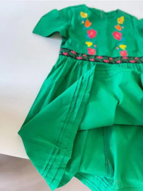 

Summer Girls Flower Embroidered Green Short Sleeve Dress