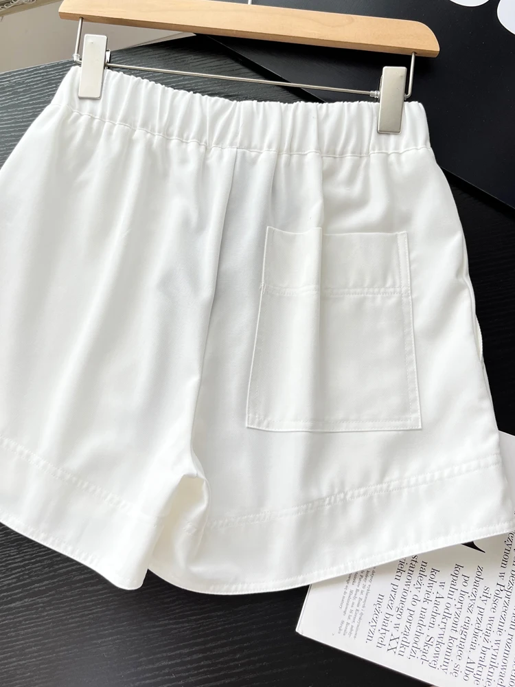 PAILETE Women 2023 fashion side pockets shorts vintage high elastic waist female short pants mujer