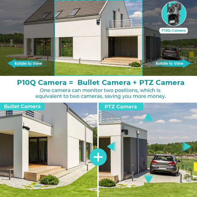 8MP 4K IP Camera Dual Lens Dual Screen PTZ Wifi Camera Outdoor Waterproof Security Video Surveillance Camera Police Light Alarm 5
