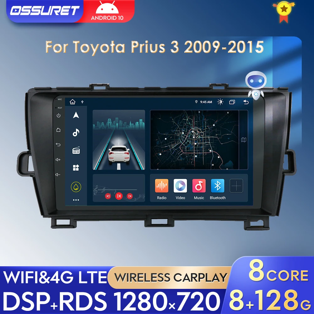

AI CarPlay 8G+128G Android 10 Car Stereo Radio Multimidia Player For Toyota Prius 3 2009-2015 Car Auto Audio Video GPS Navi 2DIN