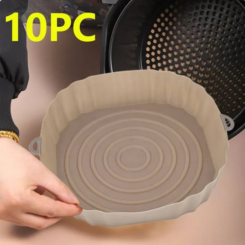 

NEW2023 10PC 20cm Air Fryer Pan Oven Baking Silicone Pan Pizza Fried Chicken Basket Mat Air Fryer Silicone Liner Baking Pan Air