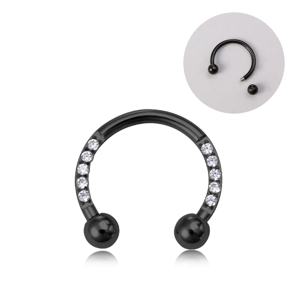 Хирургическая сталь спереди циркон подкова штанга кольцо в носу губная серьга