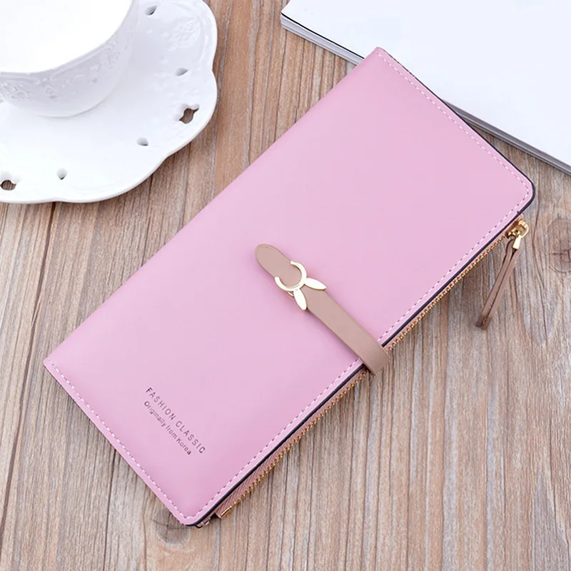 

Long Women's Wallet Female Slim Coin Purse Card Holder PU Leather Solid Color Clutch Money Bag Girls Hasp High Quality Wallet