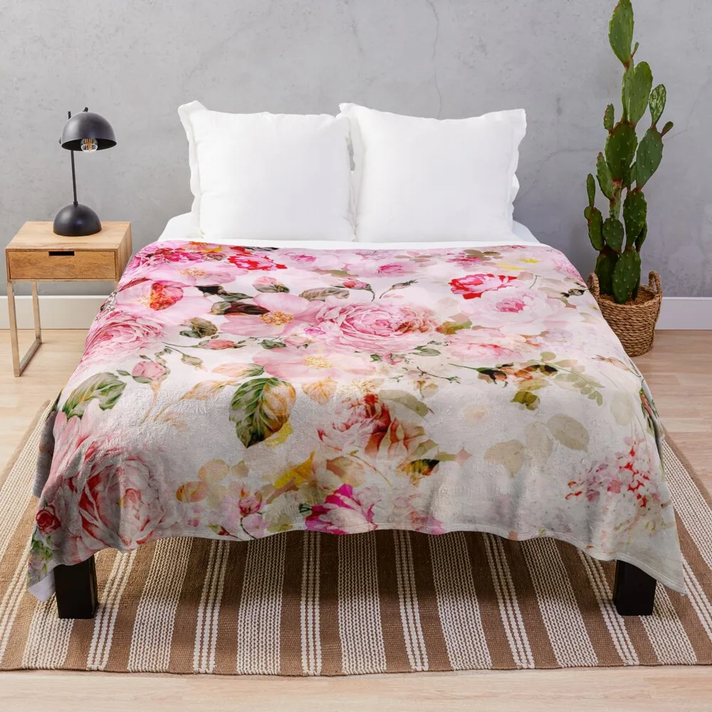 Винтажное розовое Пастельное акварельное покрывало с цветочным рисунком одеяла