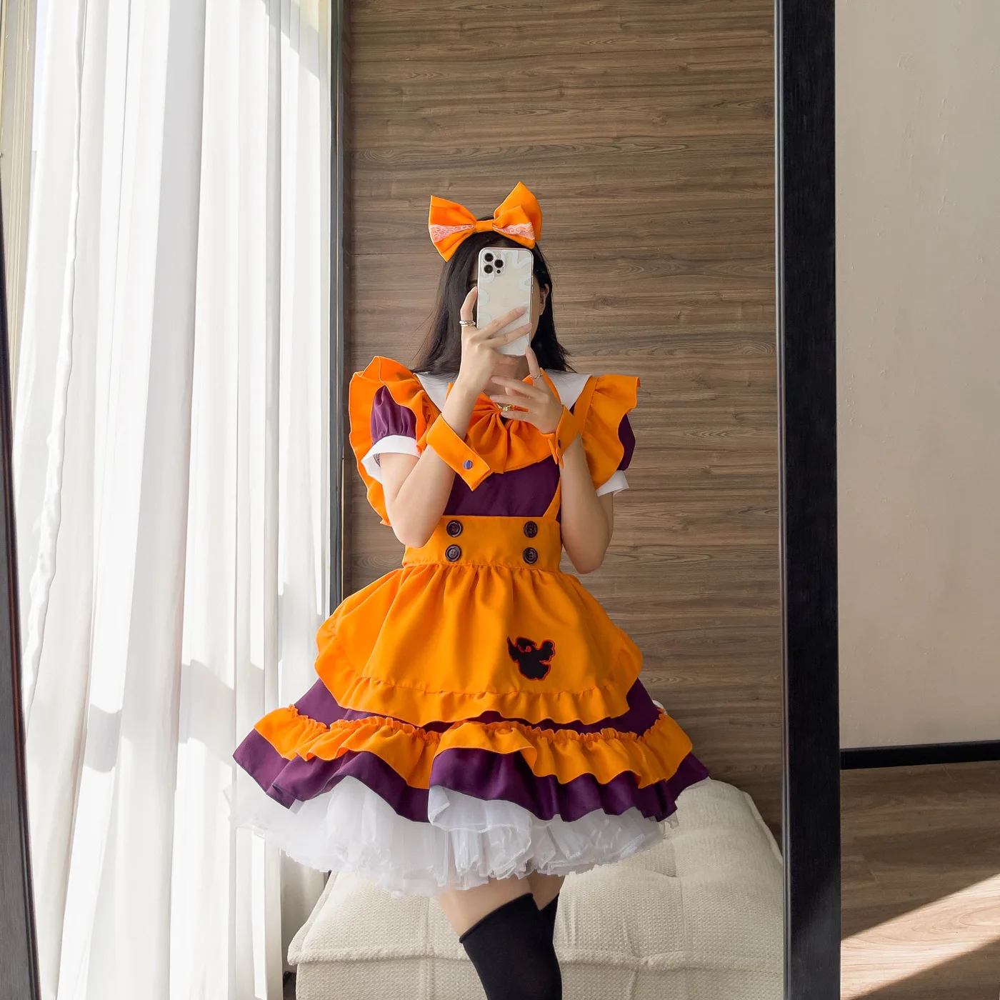 

Cosplay Bat Vampire Maid Cosplay Halloween Costumes Orange Retro Pumpkin Uniform Lolita Maid Dress Party Maid Role Play Outfits
