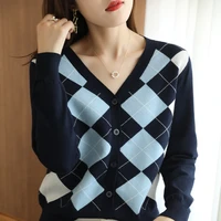 womens sweater vintage jacquard cashmere knitted cardigan womens v neck autumn and winter new korean jacket