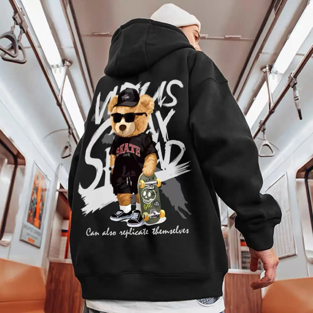 

European and American Fashion Brand National Fashion Oversize Men's Sweater Hip Hop Coat for Fatty Loose Trendy Hoodie