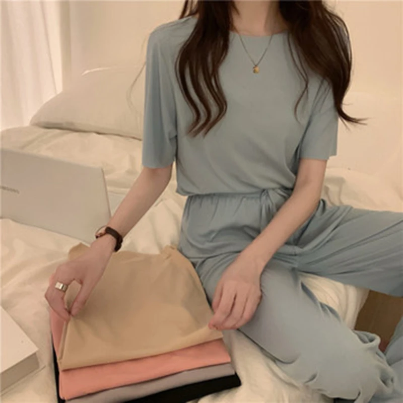 

New Sleepwear Pajamas Women Long Pants Short Sleeve Summer Spring Loungewear Fashion Home Clothing Homewear For Girls Ladies New