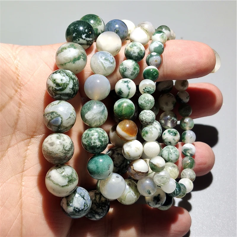 

High-grade Natural Jade Tree Agate Jewelry Indian Chalcedony Water Grass Color Bracelet for Men and Women Crystal Couple Gift