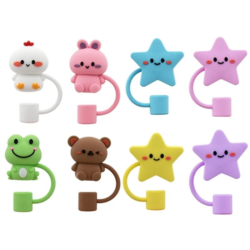 

4/8Pcs Animals Star Silicone Straw Covers Cap Drinking Straw Tip Lids SplashProof Plugs Covers Cup Accessories Use Drop Shipping