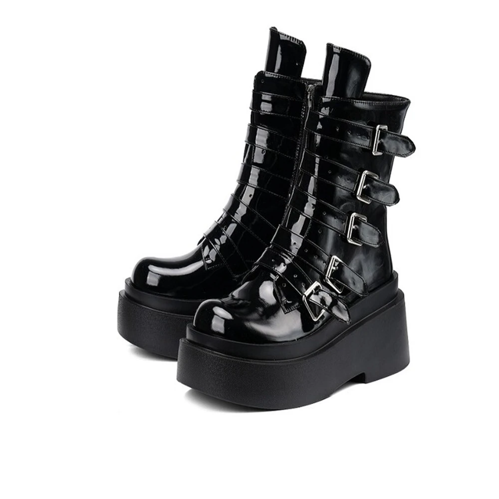 Женские ботильоны на толстой подошве черные готические ботинки платформе с