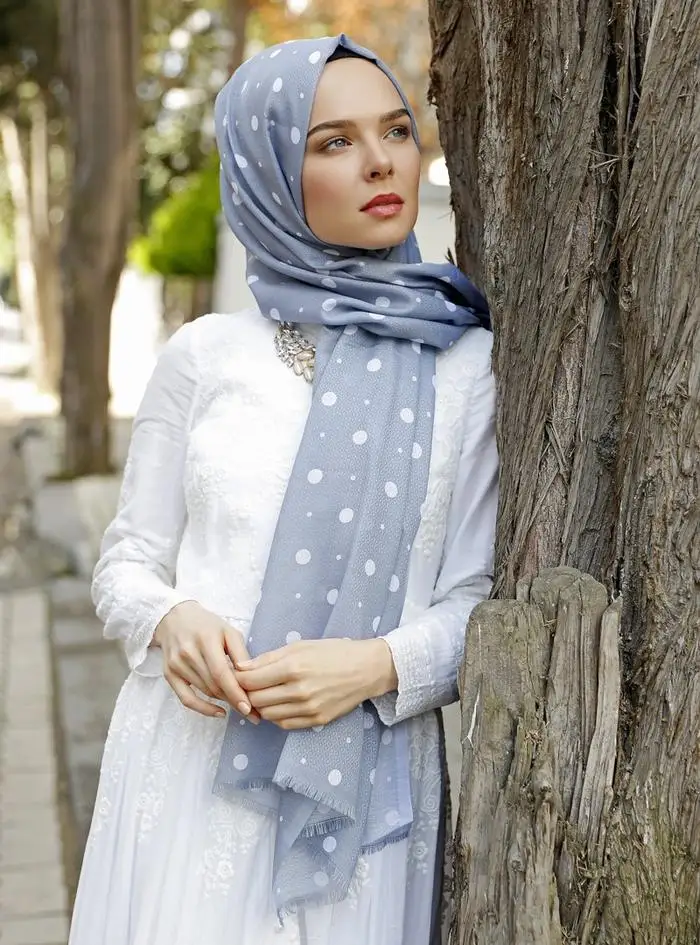 

WOMEN HIJAB SHAWL ACCESSORY SCARF COTTON MEVSİMLİK GIFT GRAY POLKA DOT